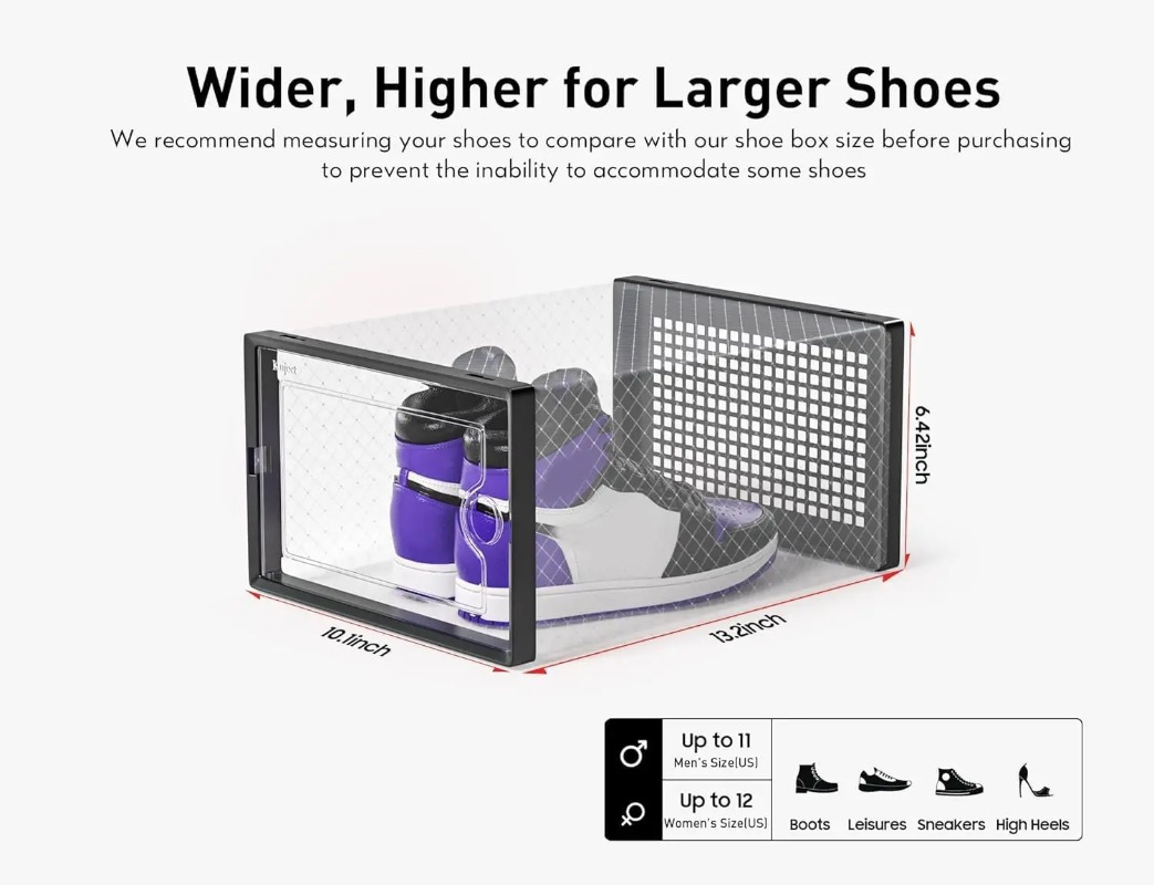 積み重ね可能な靴収納ボックス、前面開閉扉付き透明プラスチック - Sneaker Case のレビューと価格