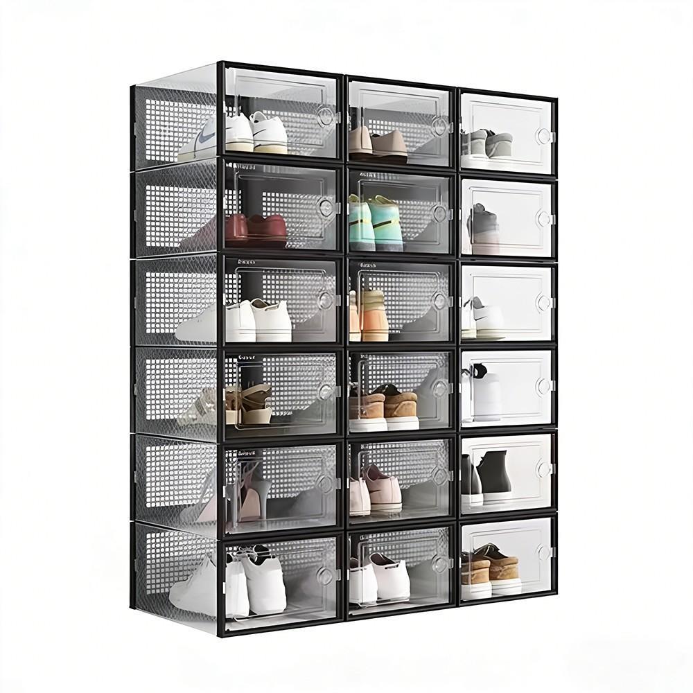12個入り透明プラスチック製靴収納ボックス、前面開き扉付き、 - Sneaker Case のレビューと価格