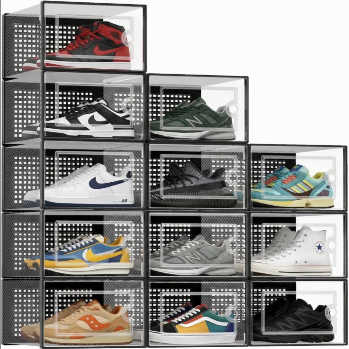 12個入り透明プラスチック製靴収納ボックス、前面開き扉付き、 - Sneaker Case のレビューと価格