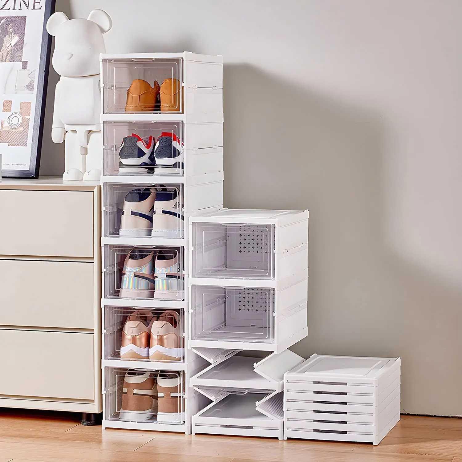 折りたたみ式で透明な靴収納ボックス,防塵キャビネット,靴オー - Sneaker Case のレビューと価格