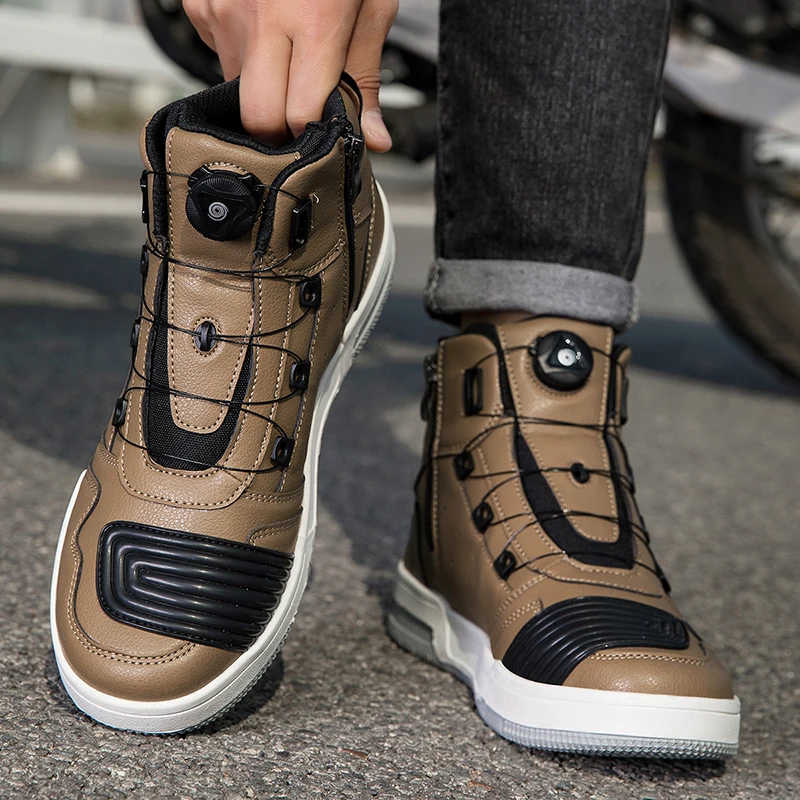 夏の新オートバイブーツ男性女性騎士屋外乗馬滑り止め春スニーカ - Leather Sneaker Care Kit のレビューと価格