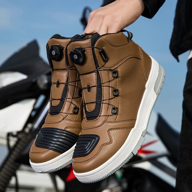 夏の新オートバイブーツ男性女性騎士屋外乗馬滑り止め春スニーカ - Leather Sneaker Care Kit のレビューと価格